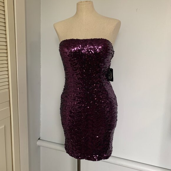 FOREVER 21 PURPLE SEQUIN STRAPLESS DRESS NWT - Picture 6 of 8